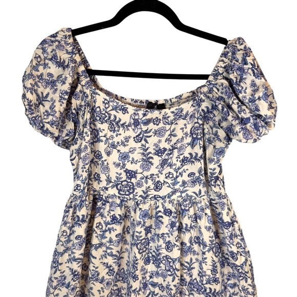 Angie Dress Large Short Sleeve Blue Floral Baby Doll Cottagecore Travel Mini - Picture 4 of 10